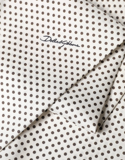Dolce & Gabbana White Brown Polka Dot Silk Bandeau Neck Wrap
