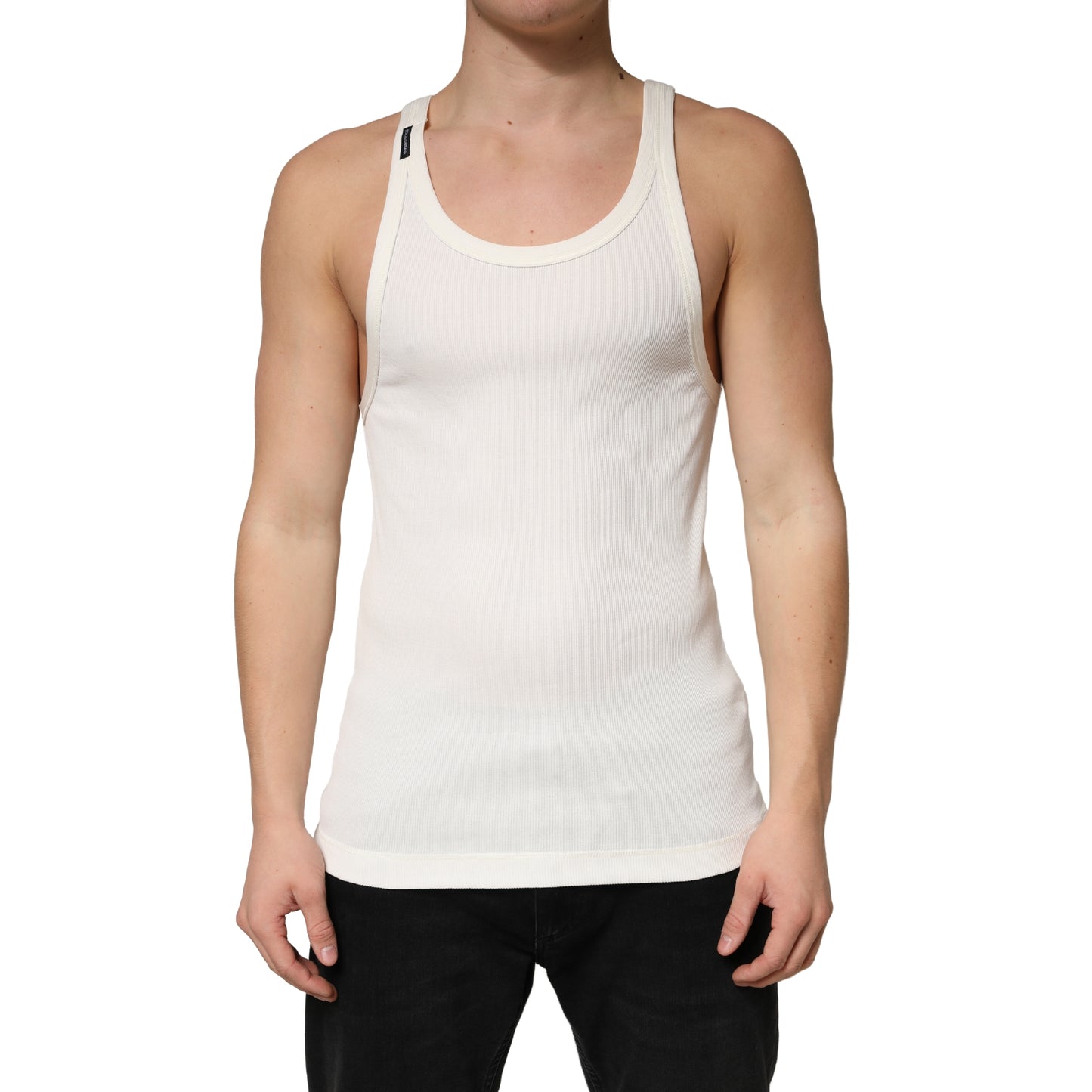 Dolce & Gabbana Ivory Cotton Ribbed Sleeveless Tank Top