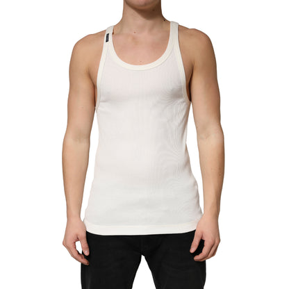 Dolce & Gabbana Ivory Cotton Ribbed Sleeveless Tank Top