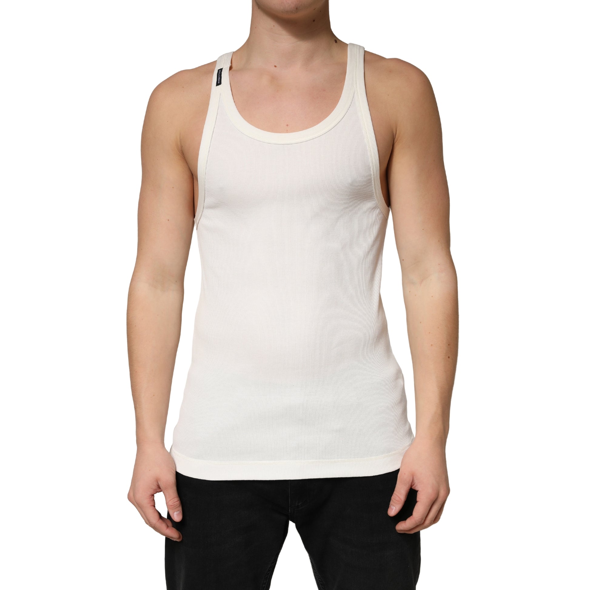 Dolce & Gabbana Ivory Cotton Ribbed Sleeveless Tank Top