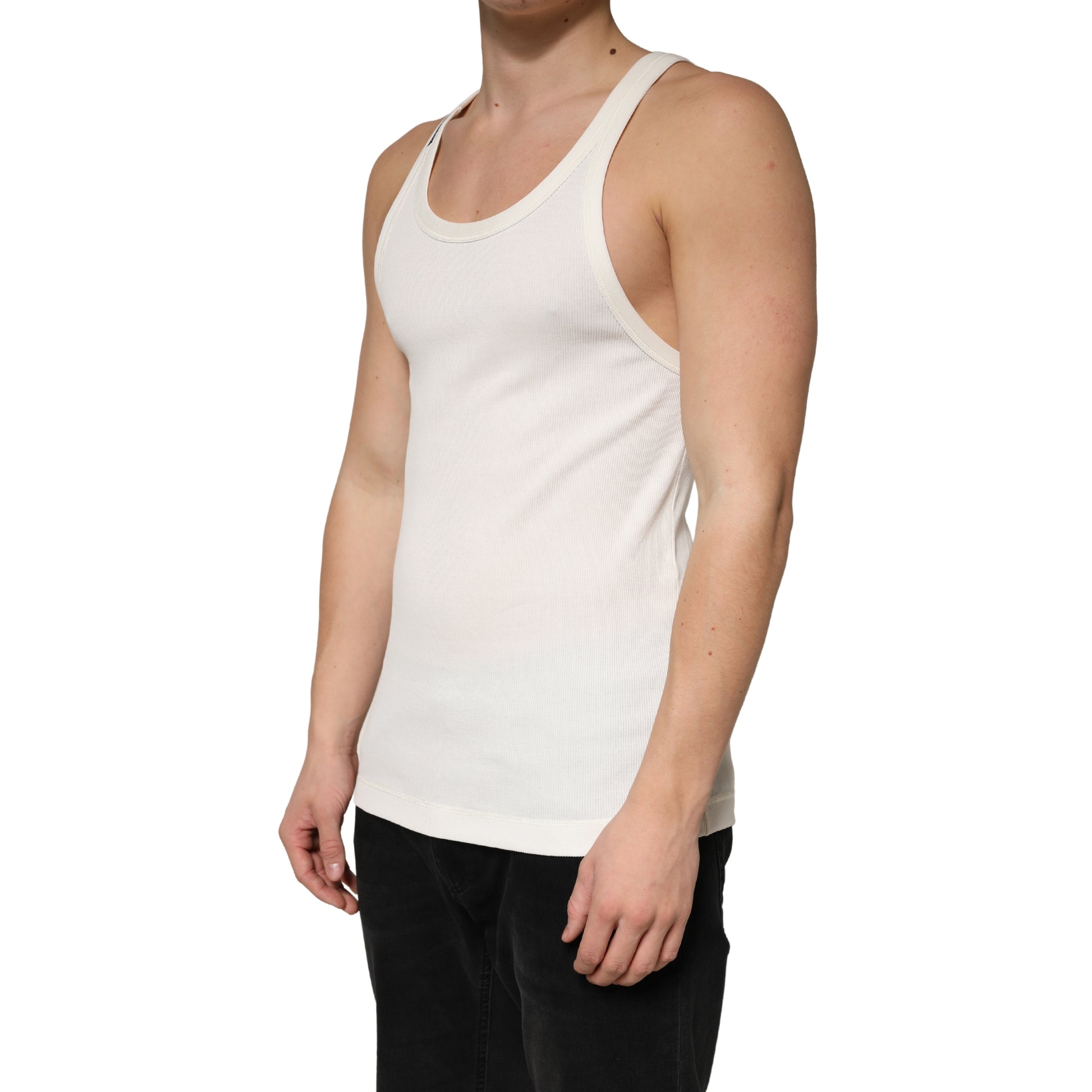 Dolce & Gabbana Ivory Cotton Ribbed Sleeveless Tank Top