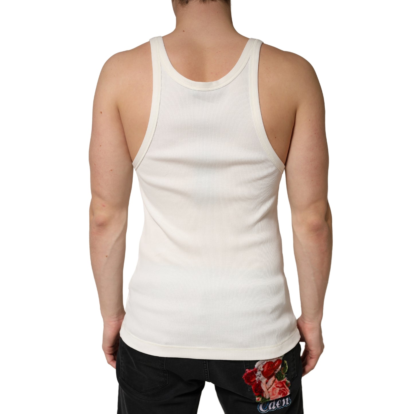 Dolce & Gabbana Ivory Cotton Ribbed Sleeveless Tank Top