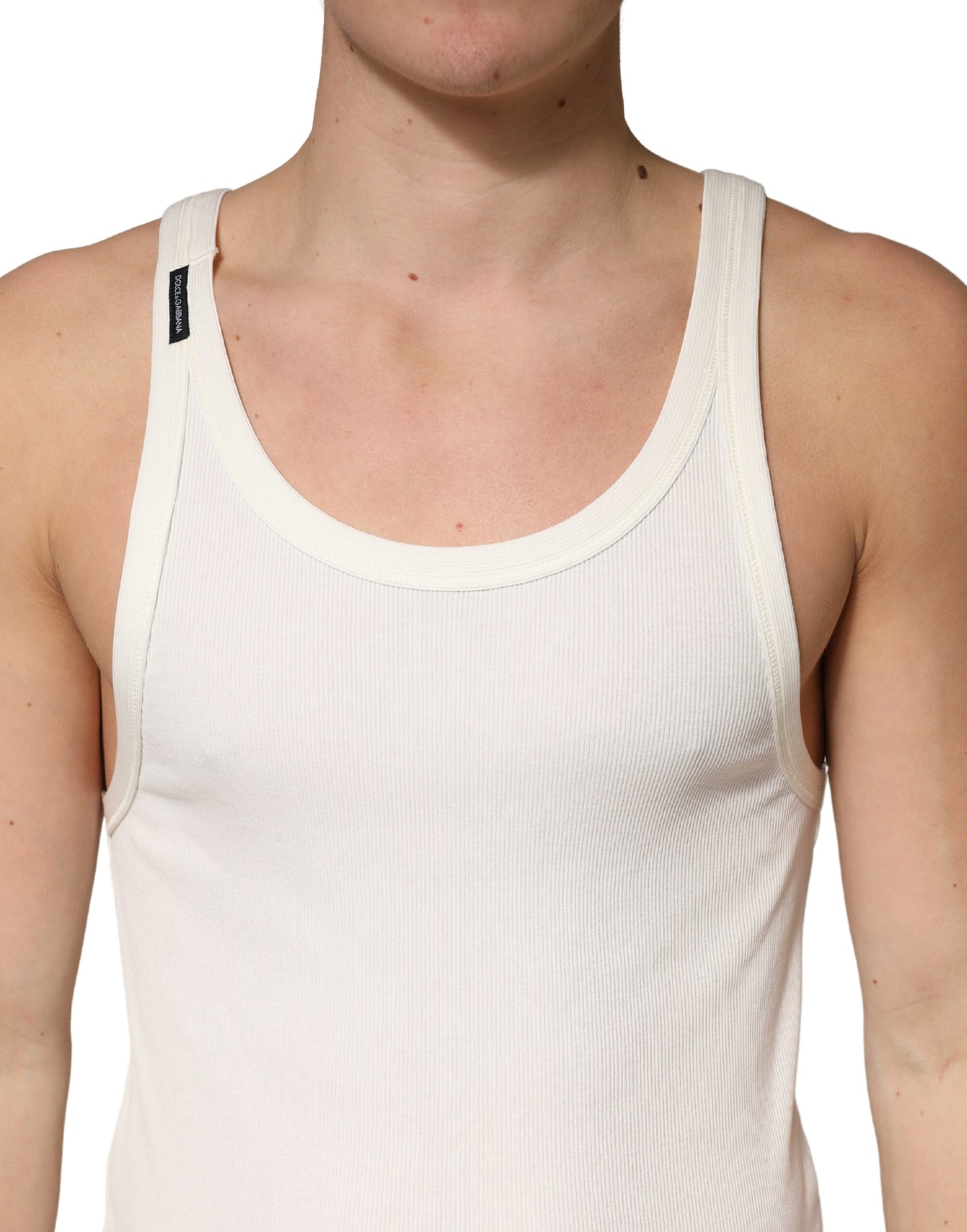 Dolce & Gabbana Ivory Cotton Ribbed Sleeveless Tank Top