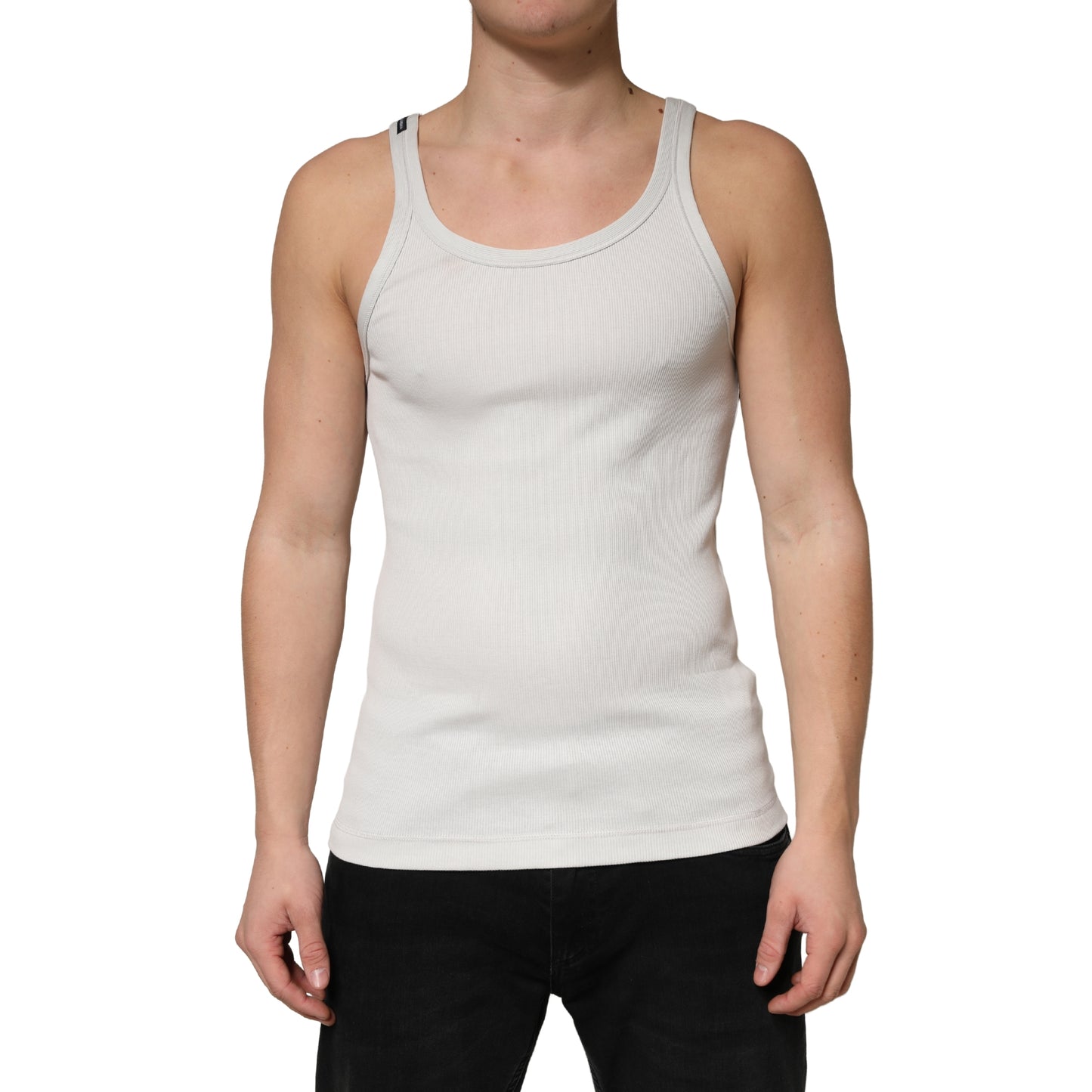 Dolce & Gabbana Gray Cotton Ribbed Sleeveless Tank Top