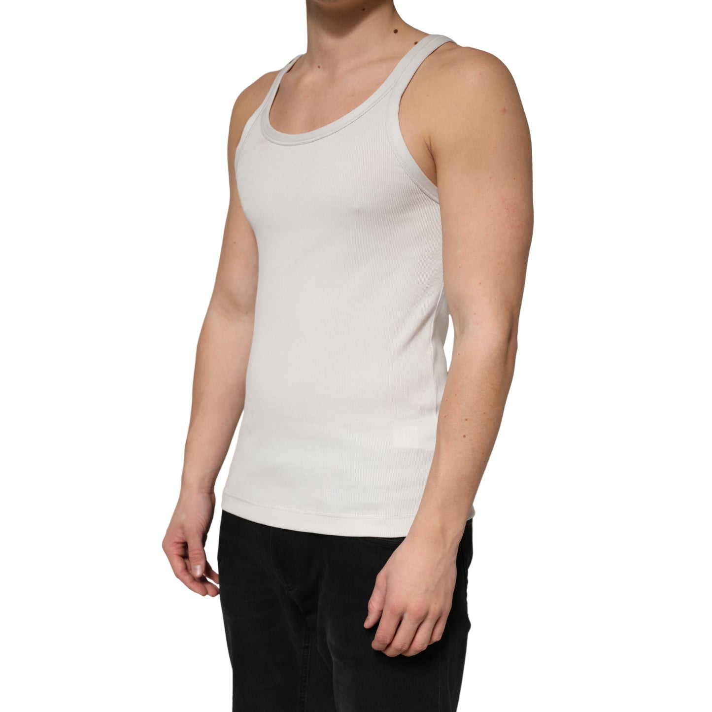 Dolce & Gabbana Gray Cotton Ribbed Sleeveless Tank Top