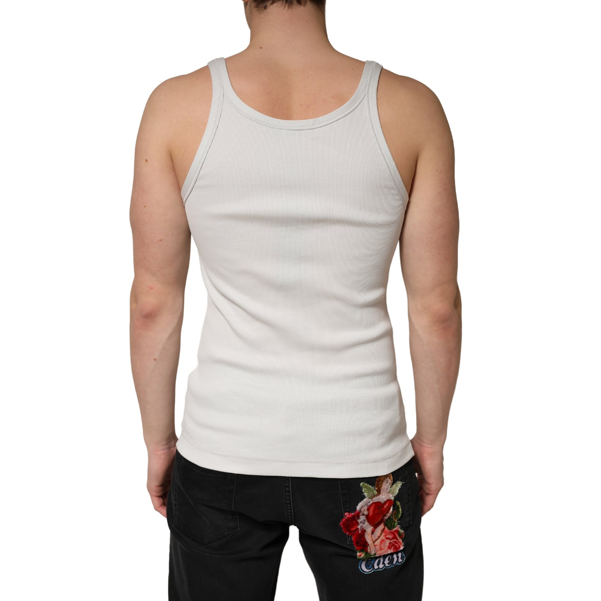 Dolce & Gabbana Gray Cotton Ribbed Sleeveless Tank Top