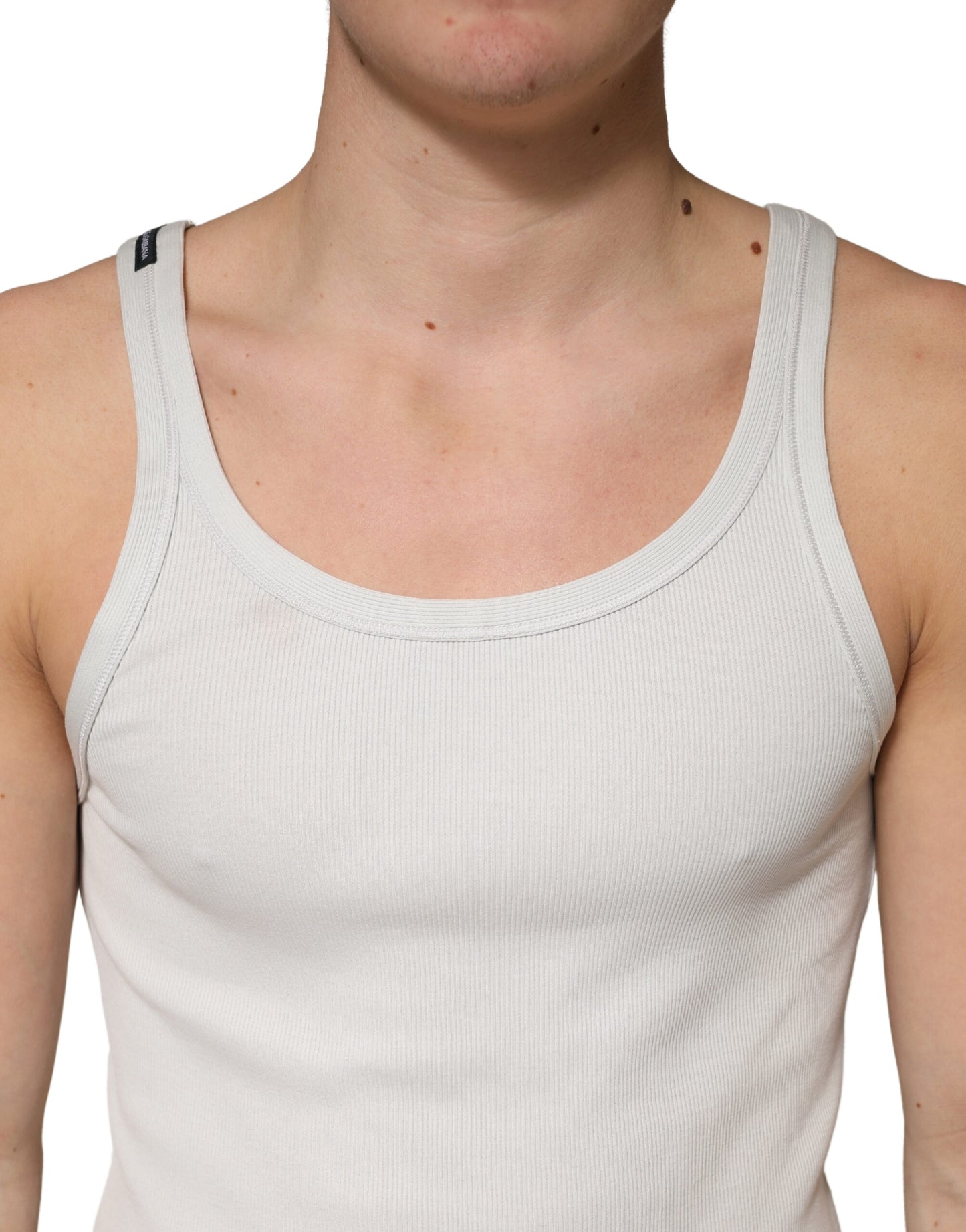 Dolce & Gabbana Gray Cotton Ribbed Sleeveless Tank Top