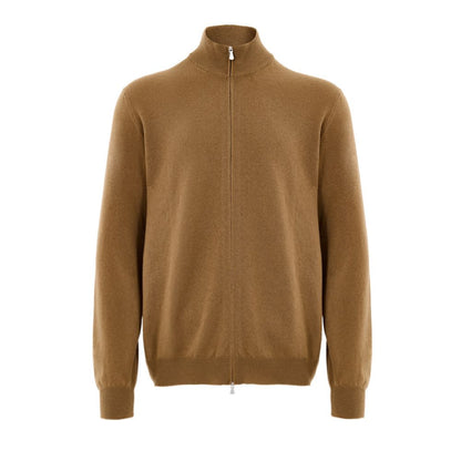 Gran Sasso Brown Wool Zip-Up Cardigan Sweater