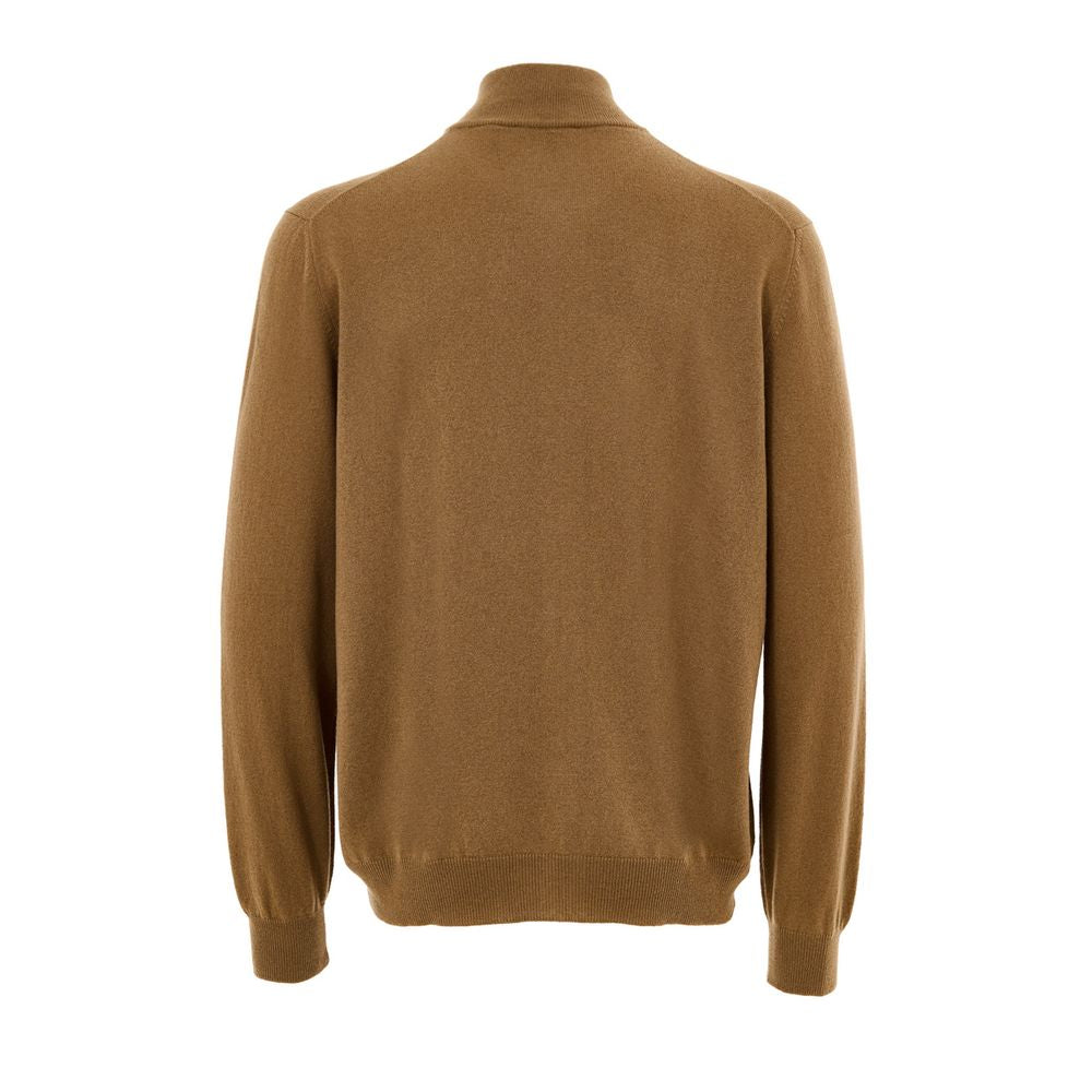 Gran Sasso Brown Wool Zip-Up Cardigan Sweater