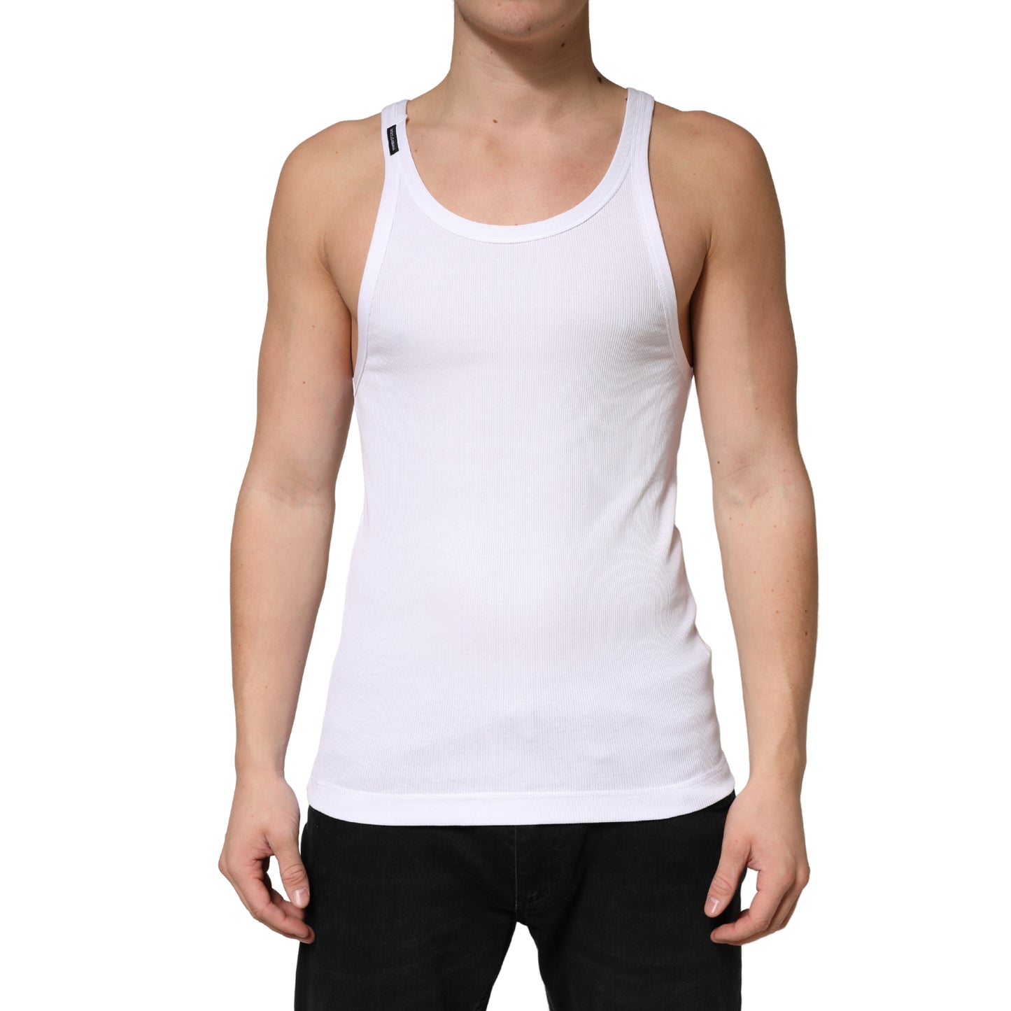 Dolce & Gabbana White Ribbed Cotton Sleeveless Tank Top