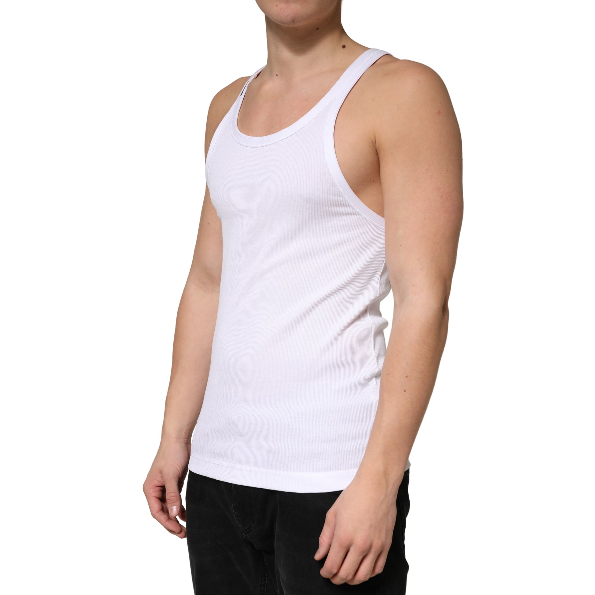 Dolce & Gabbana White Ribbed Cotton Sleeveless Tank Top