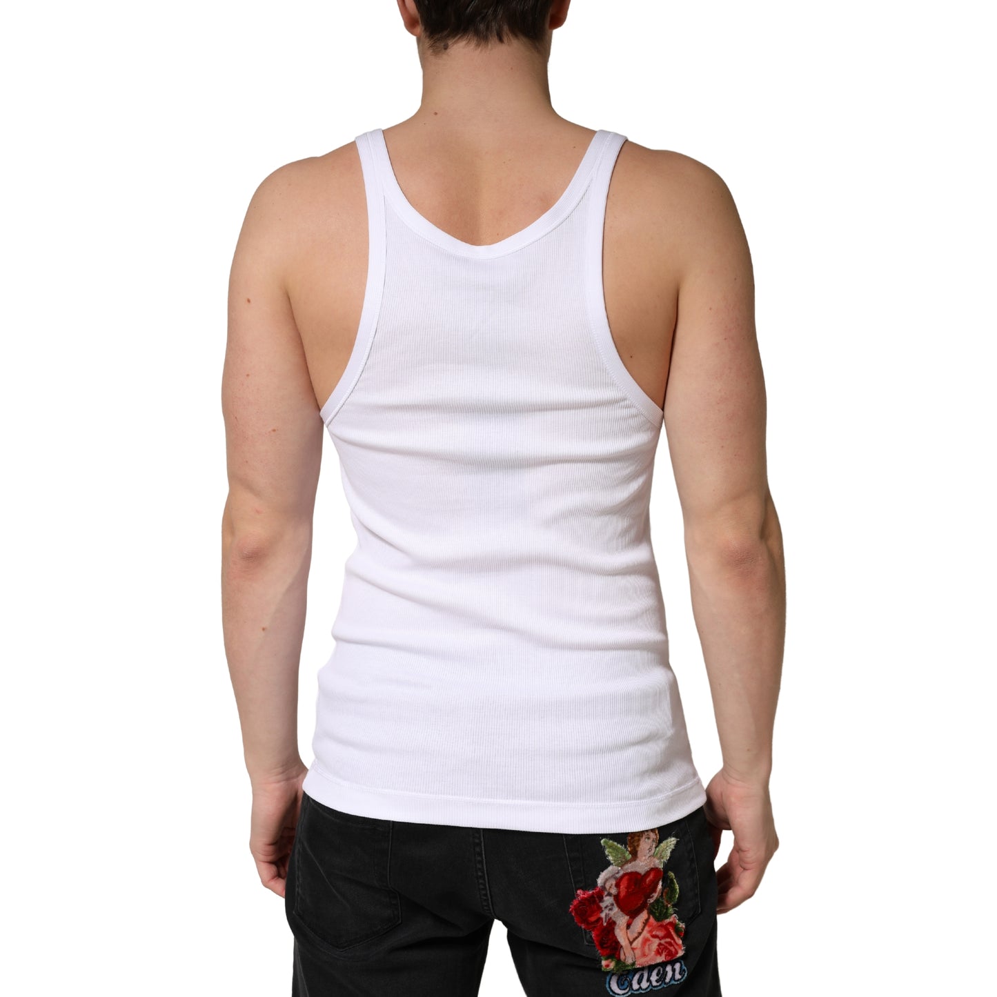 Dolce & Gabbana White Ribbed Cotton Sleeveless Tank Top
