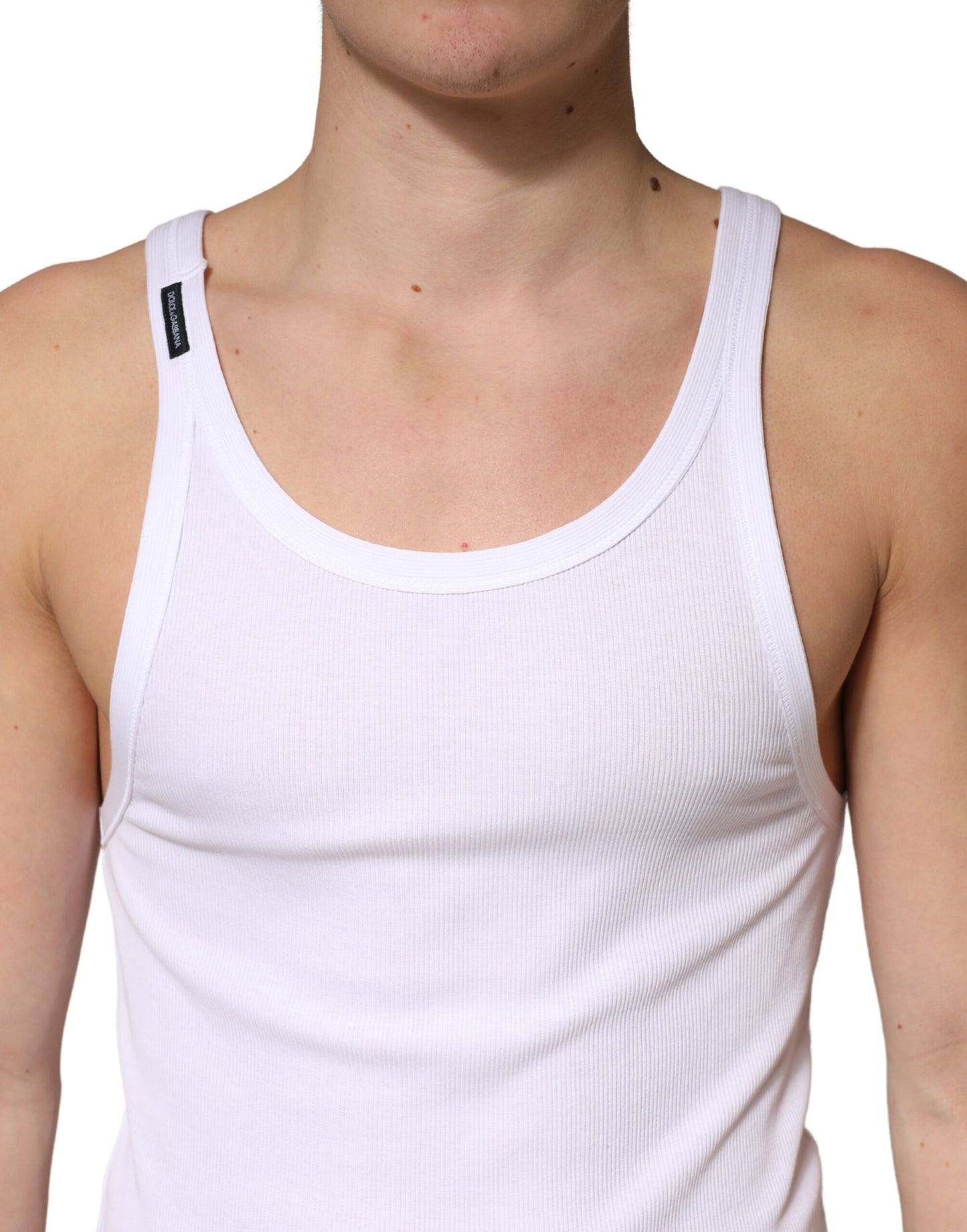 Dolce & Gabbana White Ribbed Cotton Sleeveless Tank Top