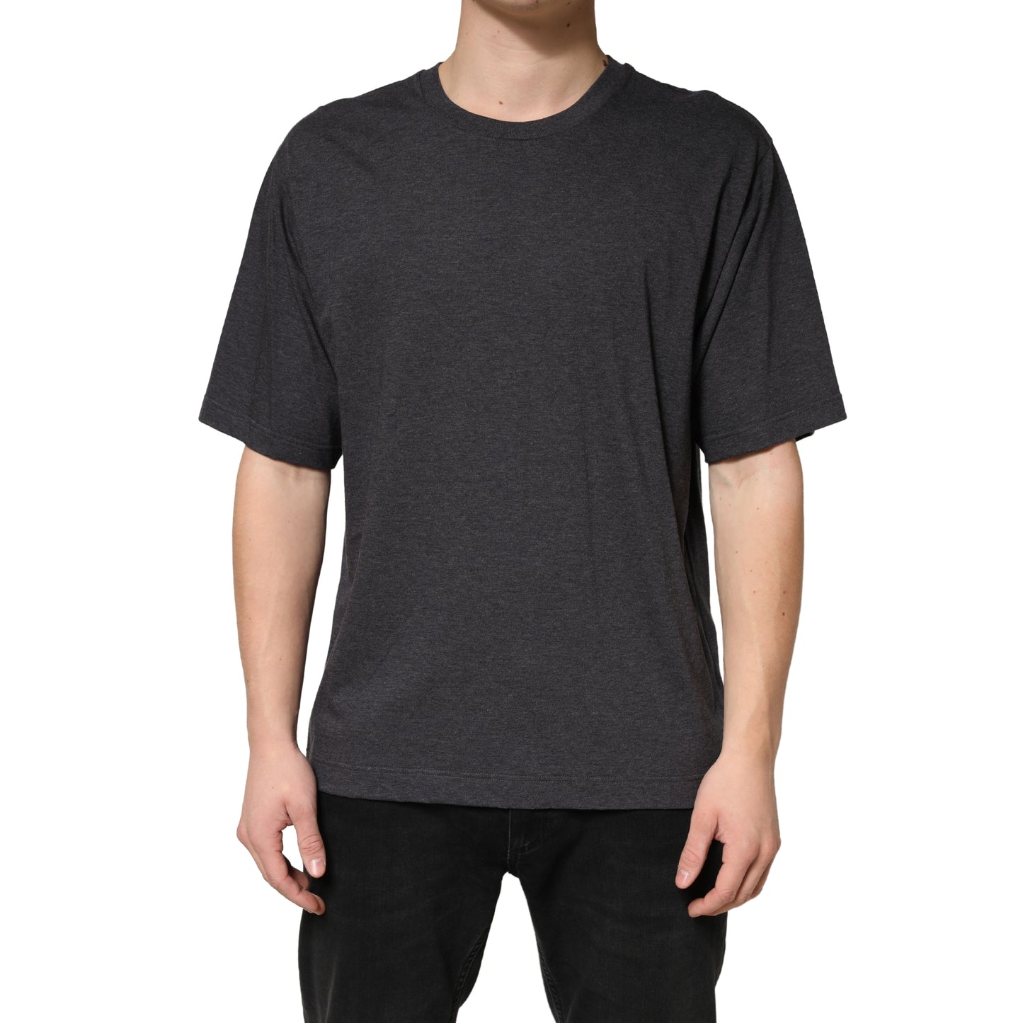 Dolce & Gabbana Dark Grey Cotton Crewneck Short Sleeve T-Shirt