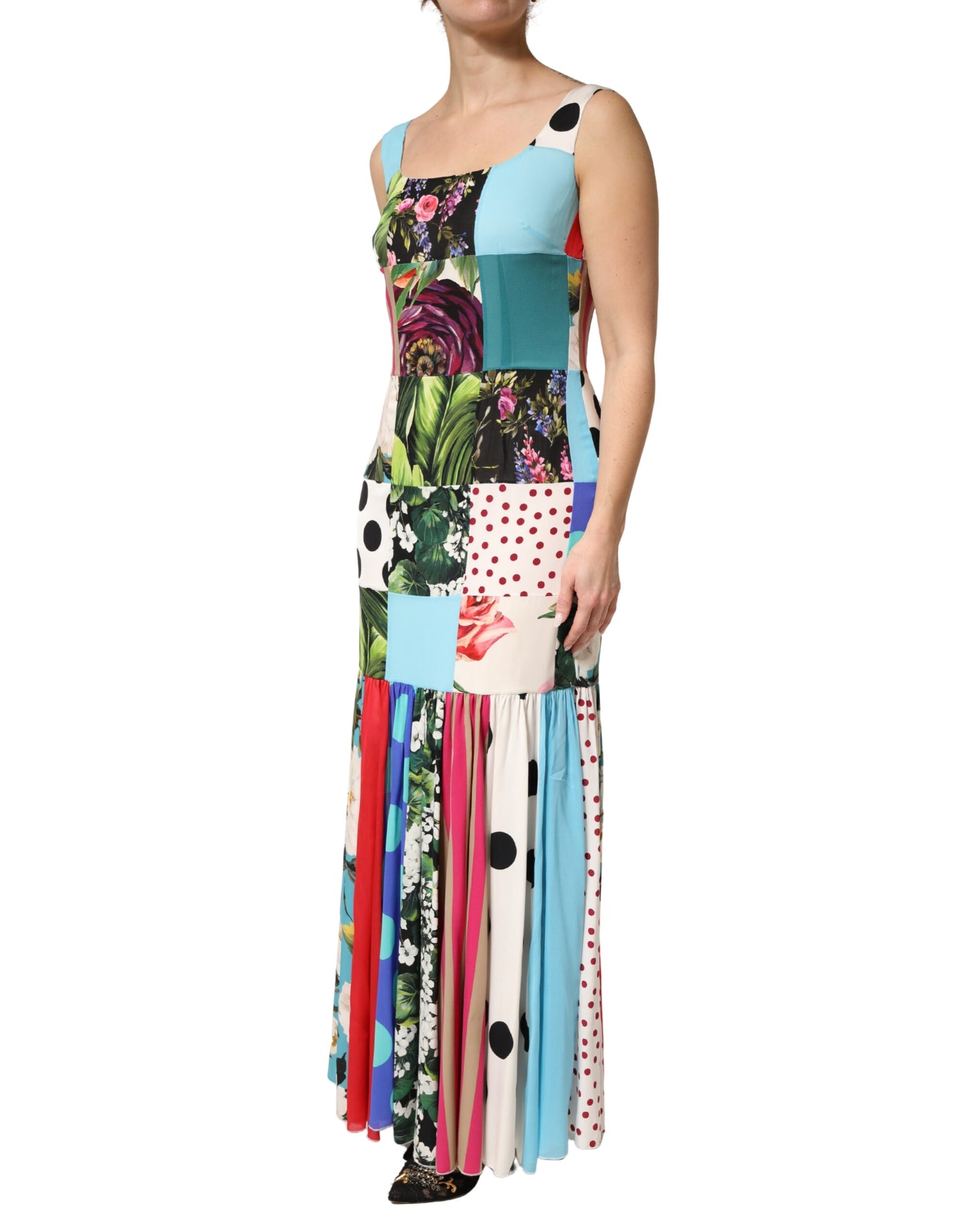 Dolce & Gabbana Multicolor Patchwork Silk Sleeveless Dress