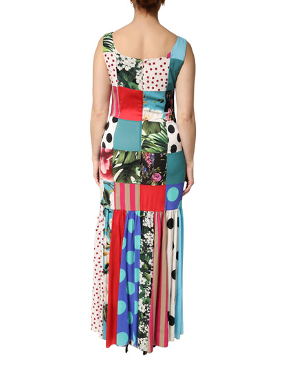 Dolce & Gabbana Multicolor Patchwork Silk Sleeveless Dress