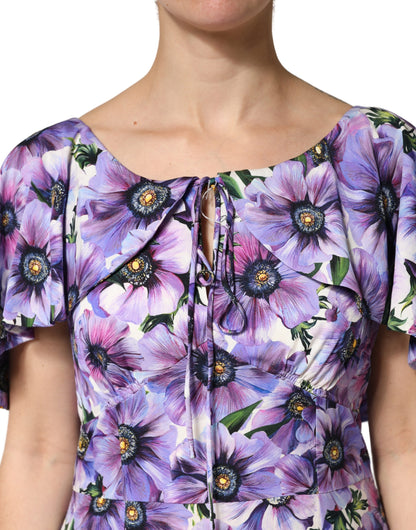 Dolce & Gabbana Purple Floral Silk Stretch Elegant Gown Dress