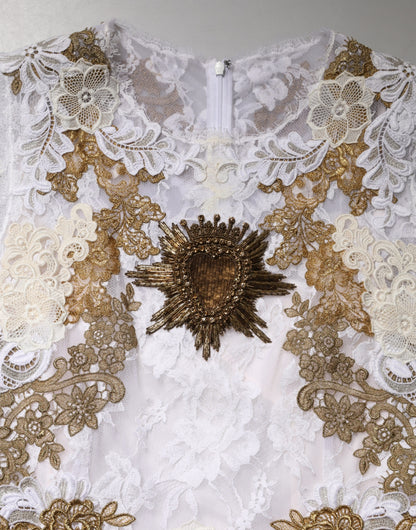 Dolce & Gabbana Ivory Lace Silk Embellished Sleeveless Dress