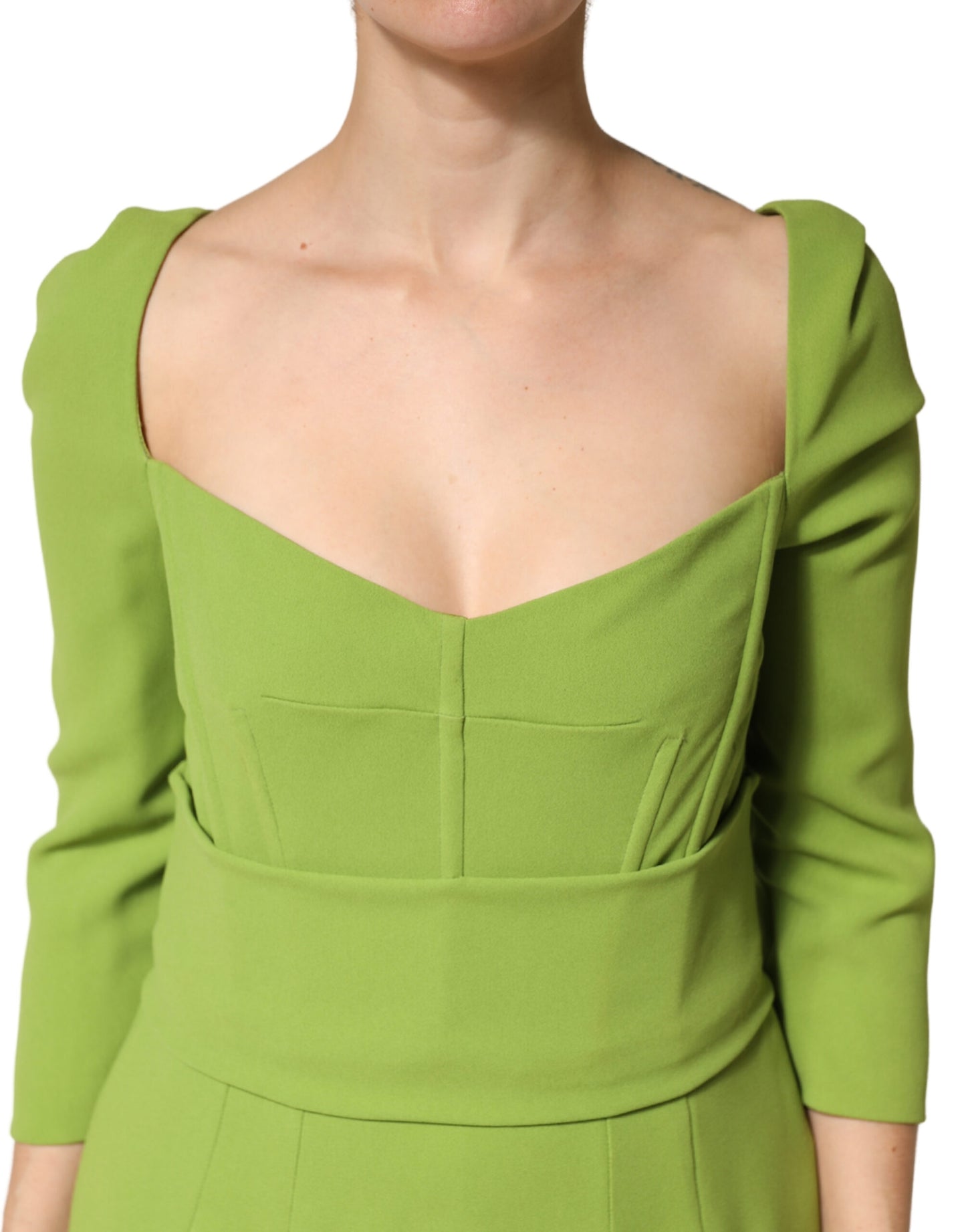 Dolce & Gabbana Green Silk Sweetheart Neckline Midi Dress