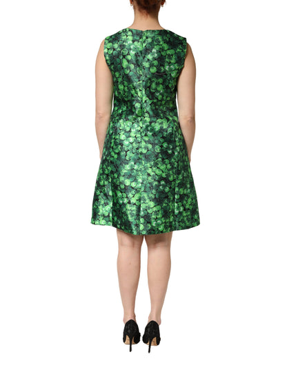 Dolce & Gabbana Green Clover Print Sleeveless A-Line Dress