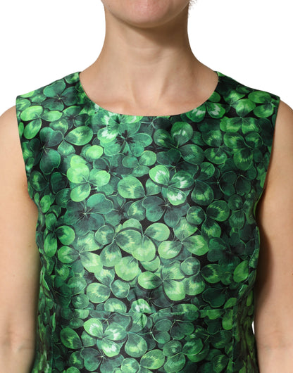 Dolce & Gabbana Green Clover Print Sleeveless A-Line Dress
