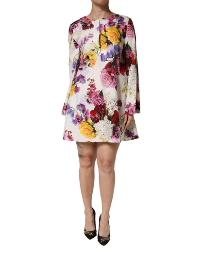 Dolce & Gabbana Multicolor Floral Cotton Longsleeves Midi Dress