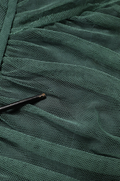 Dolce & Gabbana Green Ruched Mesh Sheer Sleeves Midi Dress