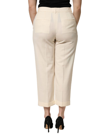Dolce & Gabbana Ivory Wool Mid Waist Cropped Trouser Pants