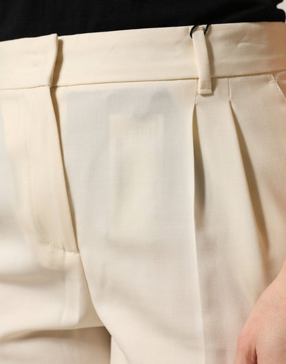 Dolce & Gabbana Ivory Wool Mid Waist Cropped Trouser Pants