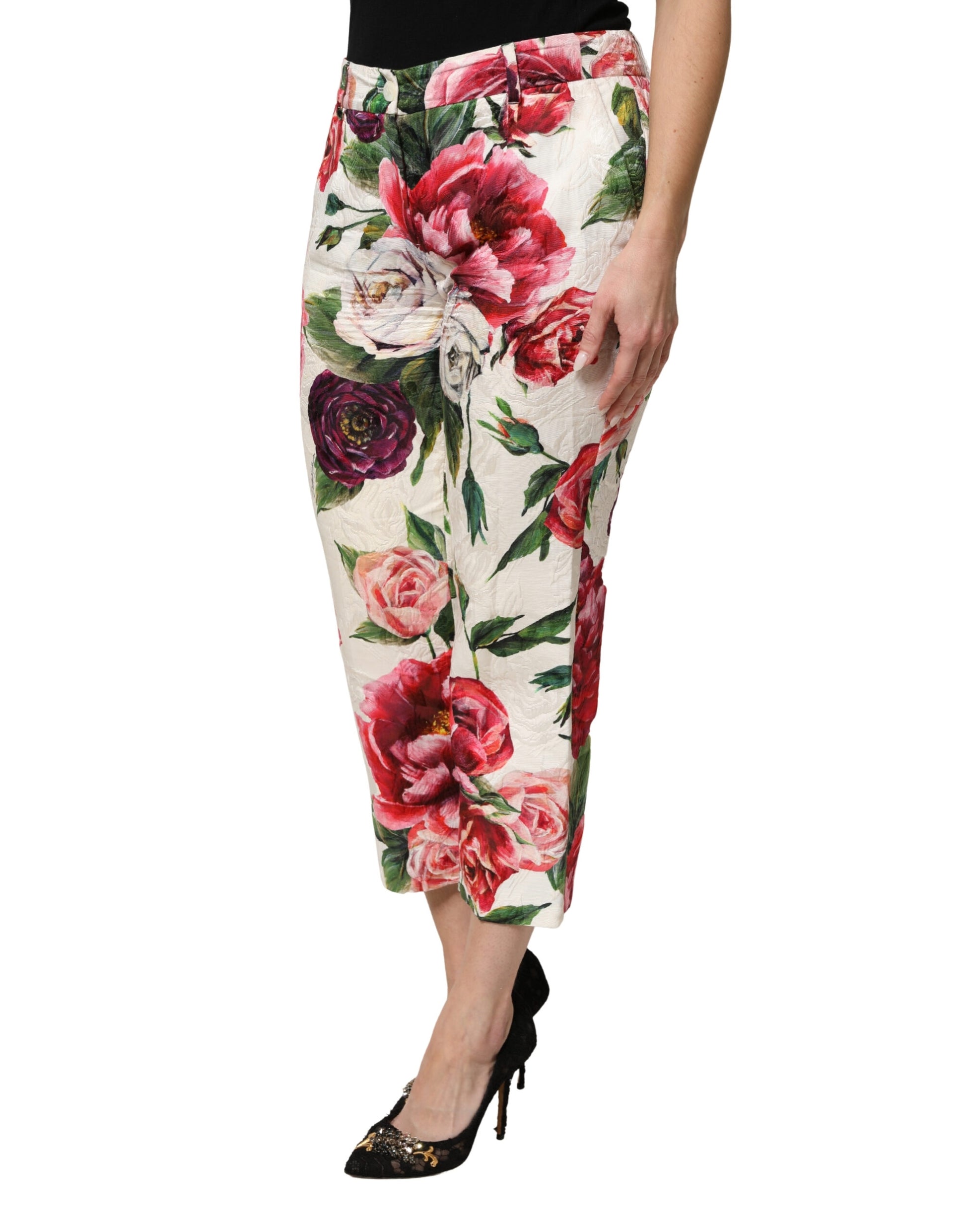 Dolce & Gabbana Multicolor Rose Floral Cropped Trousers