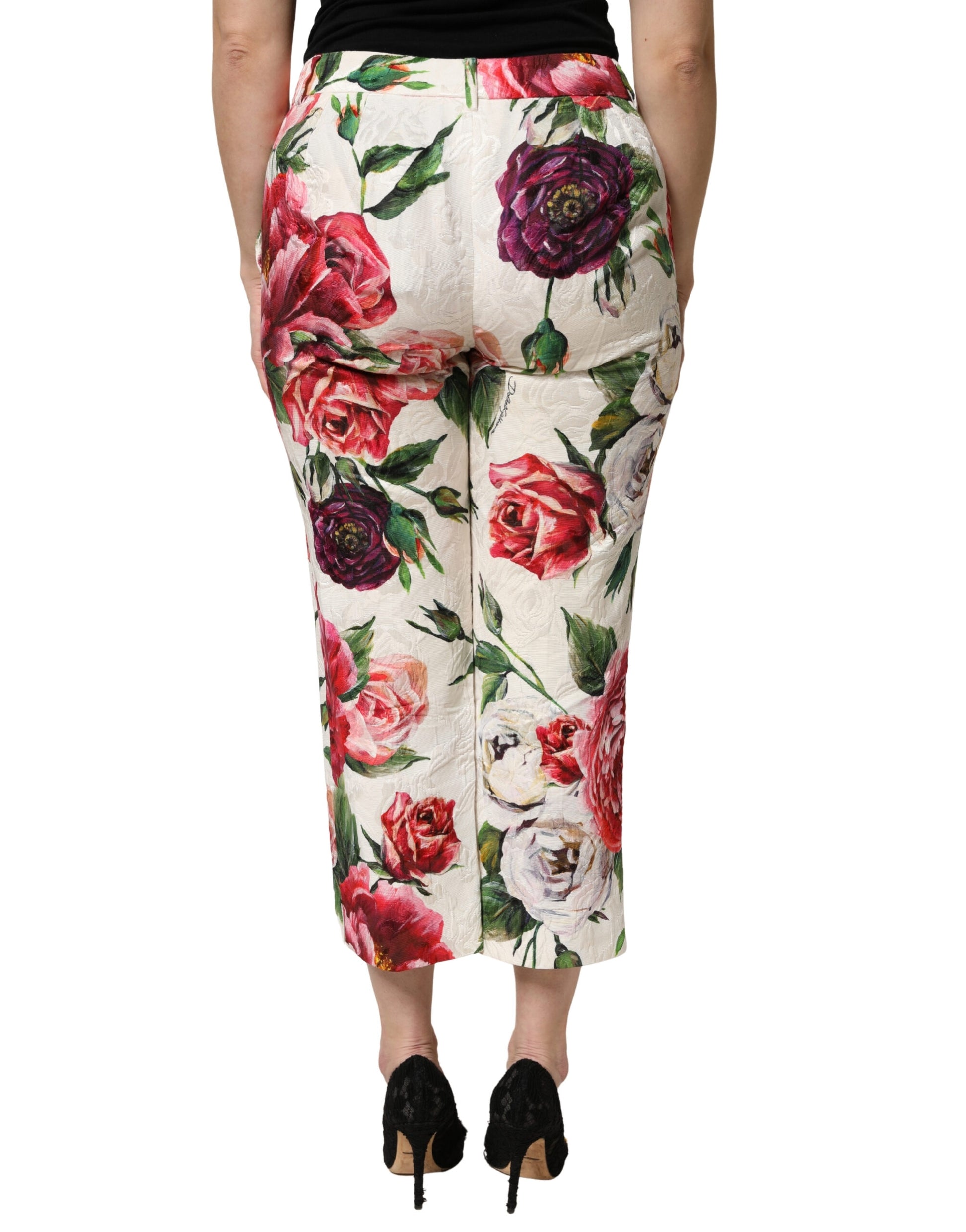 Dolce & Gabbana Multicolor Rose Floral Cropped Trousers