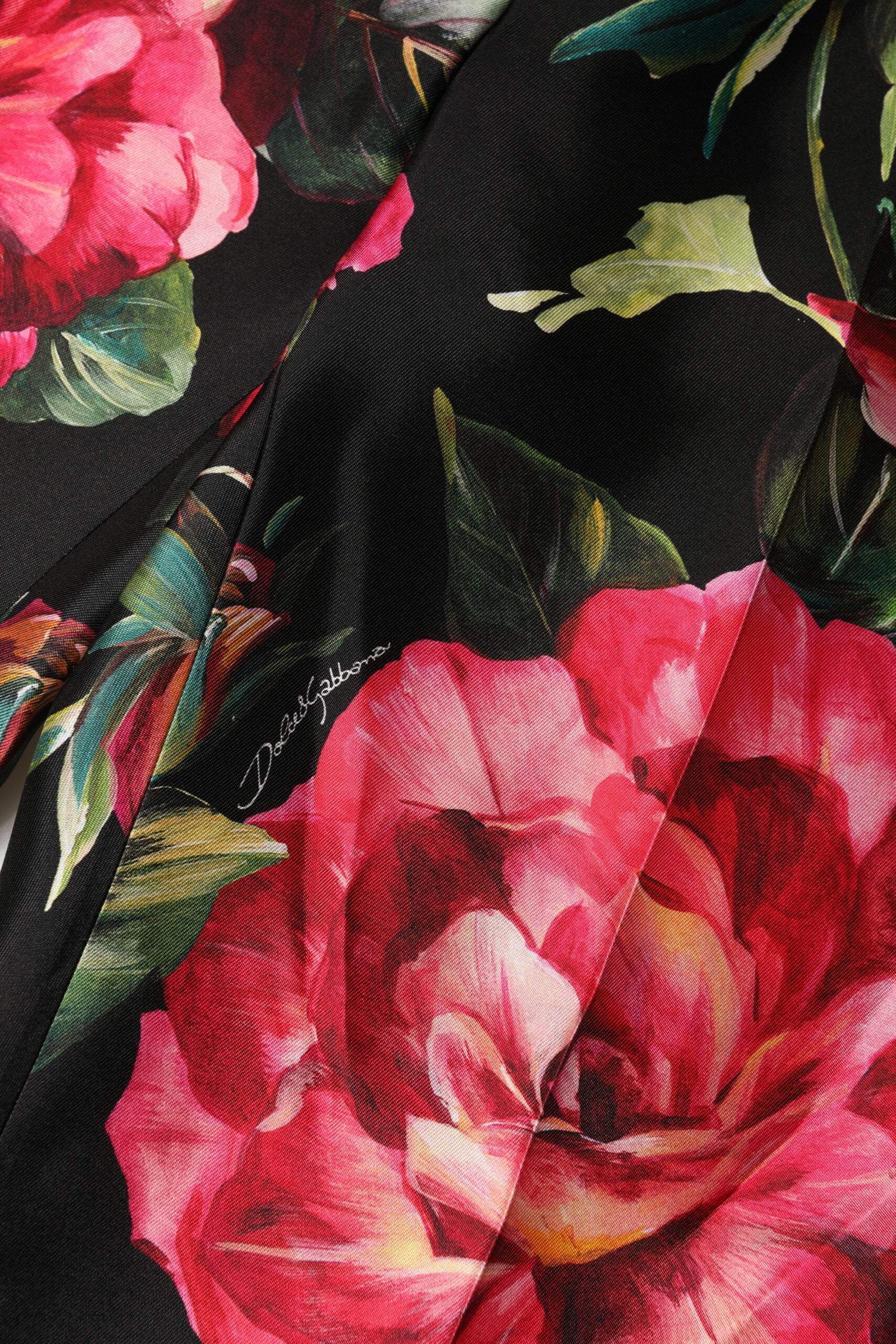 Dolce & Gabbana Black Floral Silk Mid Waist Tailored Trousers Pants