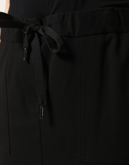 Dolce & Gabbana Black Cotton Drawstring Long Maxi Cargo Skirt