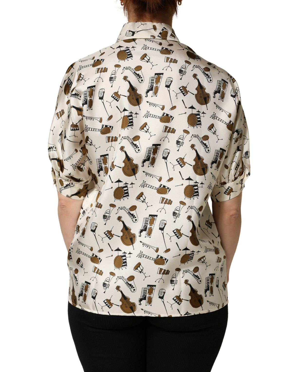 Dolce & Gabbana Beige Musical Instrument Print Short Sleeve Top