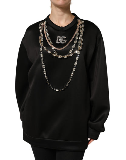 Dolce & Gabbana Black Embellished Logo Crystal Sweatshirt Top