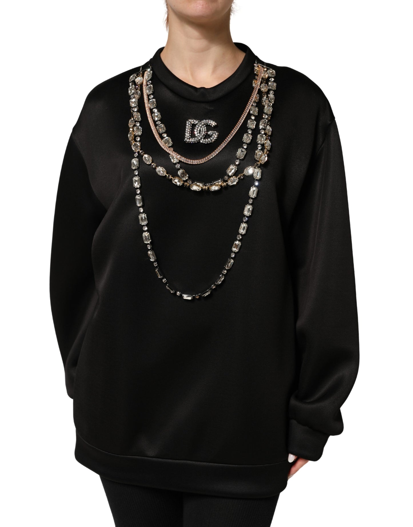 Dolce & Gabbana Black Embellished Logo Crystal Sweatshirt Top