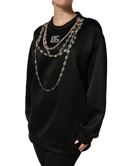 Dolce & Gabbana Black Embellished Logo Crystal Sweatshirt Top