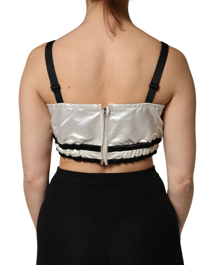 Dolce & Gabbana White Silk Satin Crop Bralette with Black Logo