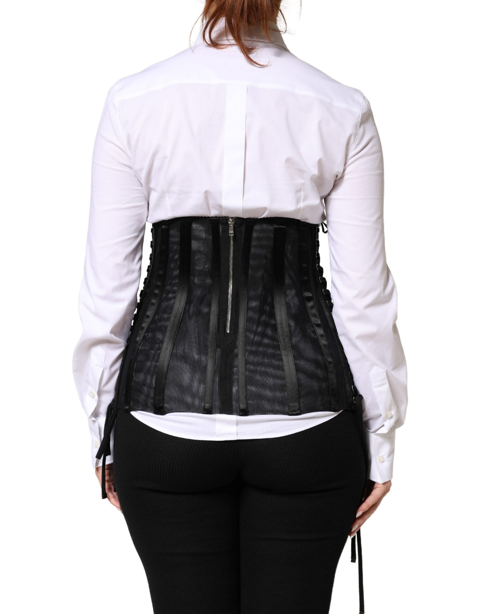 Dolce & Gabbana Black Lace-Up Waist Cincher Bustier Corset Top