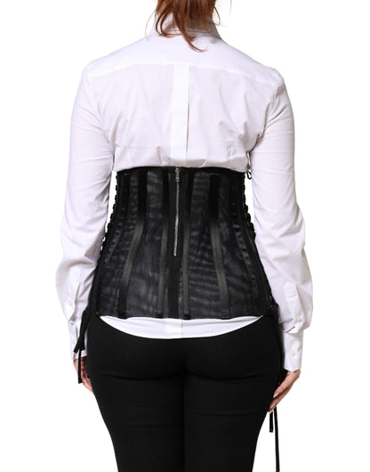Dolce & Gabbana Black Lace-Up Waist Cincher Bustier Corset Top
