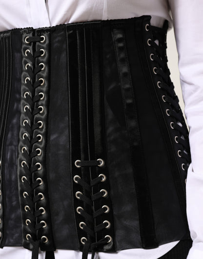 Dolce & Gabbana Black Lace-Up Waist Cincher Bustier Corset Top
