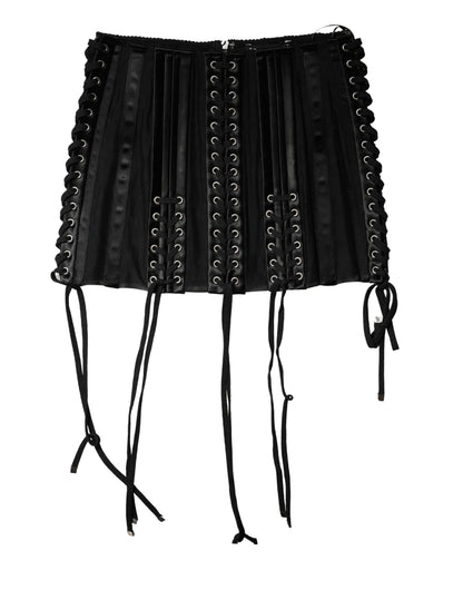 Dolce & Gabbana Black Lace-Up Waist Cincher Bustier Corset Top