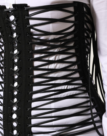 Dolce & Gabbana Black Lace-Up Drawstring Bustier Corset Top