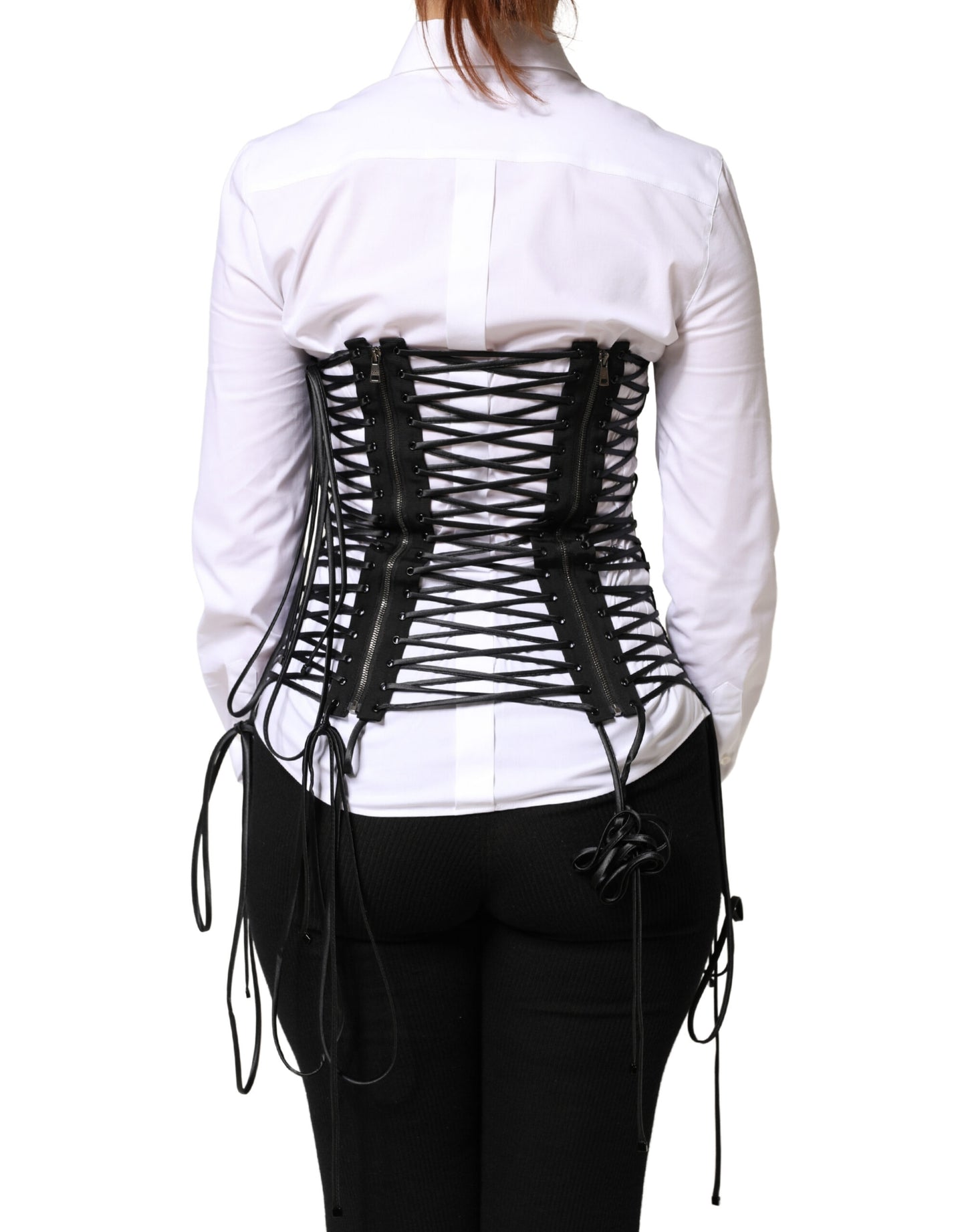 Dolce & Gabbana Black Lace-Up Drawstring Bustier Corset Top