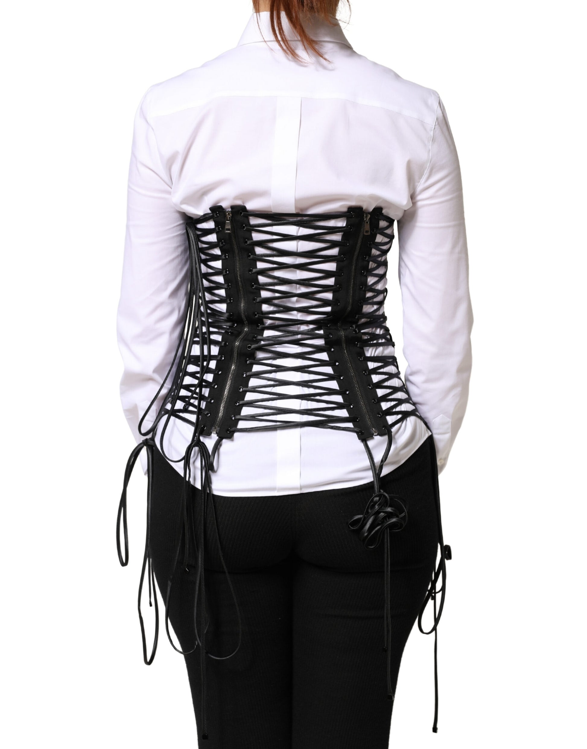 Dolce & Gabbana Black Lace-Up Drawstring Bustier Corset Top
