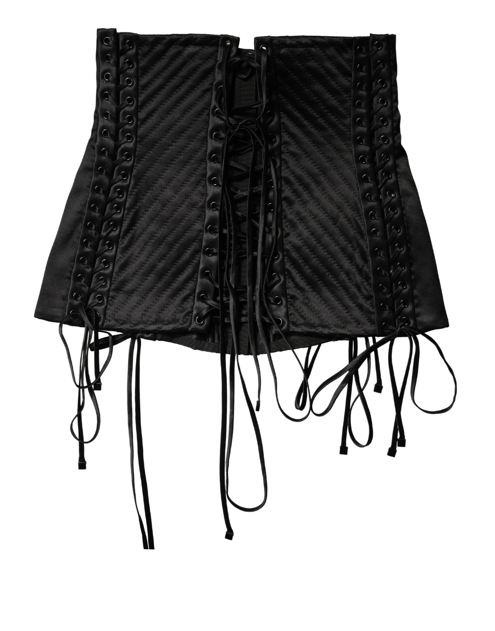 Dolce & Gabbana Black Silk Lace-Up Waist Cincher Corset Top
