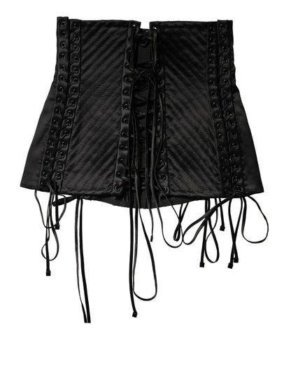 Dolce & Gabbana Black Silk Lace-Up Waist Cincher Corset Top
