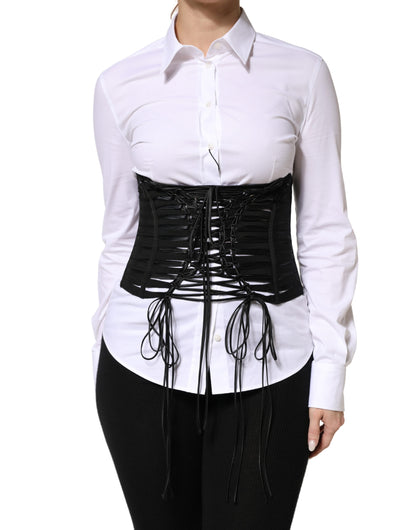 Dolce & Gabbana Black Polyester Lace-Up Waist Cincher Corset Top