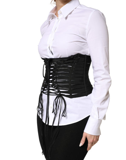 Dolce & Gabbana Black Polyester Lace-Up Waist Cincher Corset Top