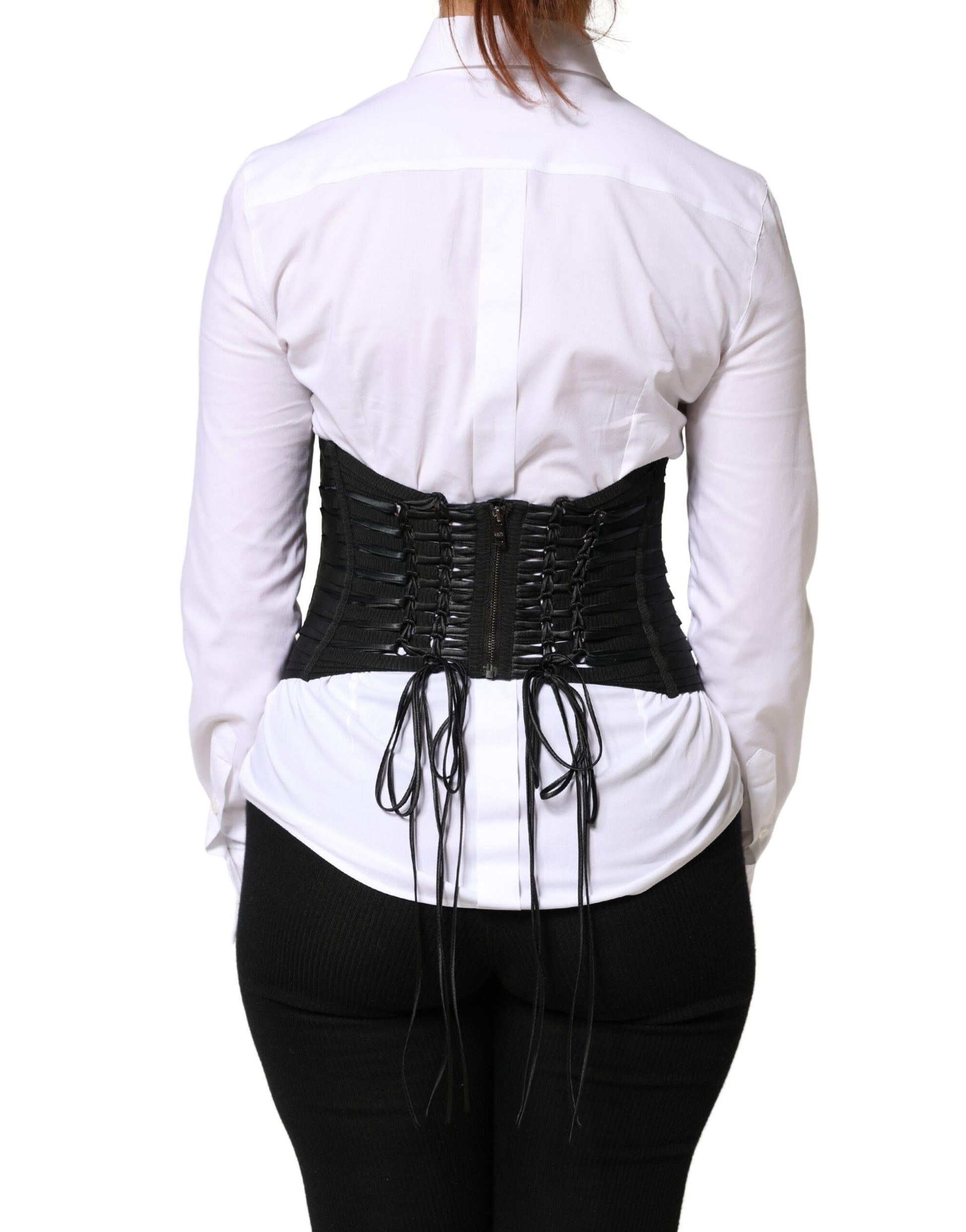 Dolce & Gabbana Black Polyester Lace-Up Waist Cincher Corset Top